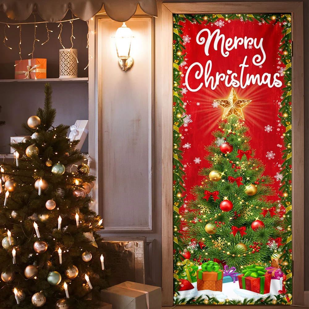 Merry Christmas Door Cover Christmas Tree Decor, Christmas Door Knob C ...