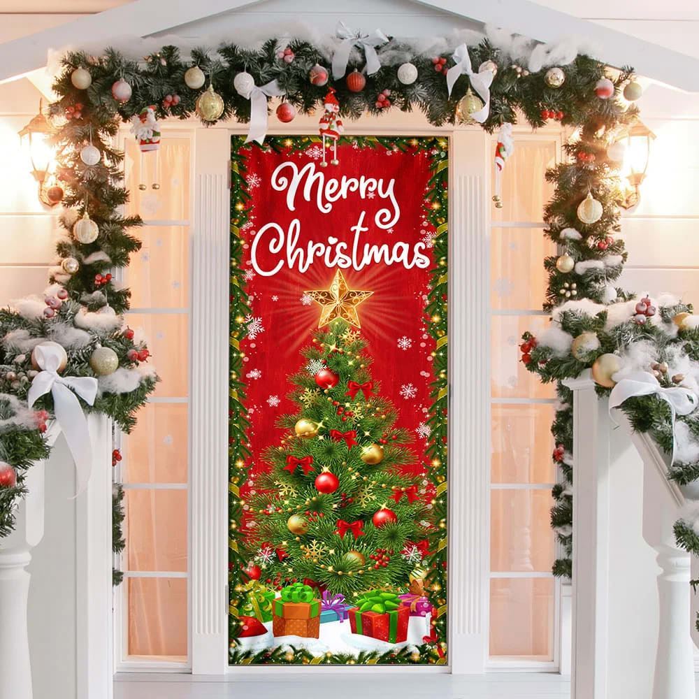Merry Christmas Door Cover Christmas Tree Decor, Christmas Door Knob Covers, Christmas Outdoor Decoration
