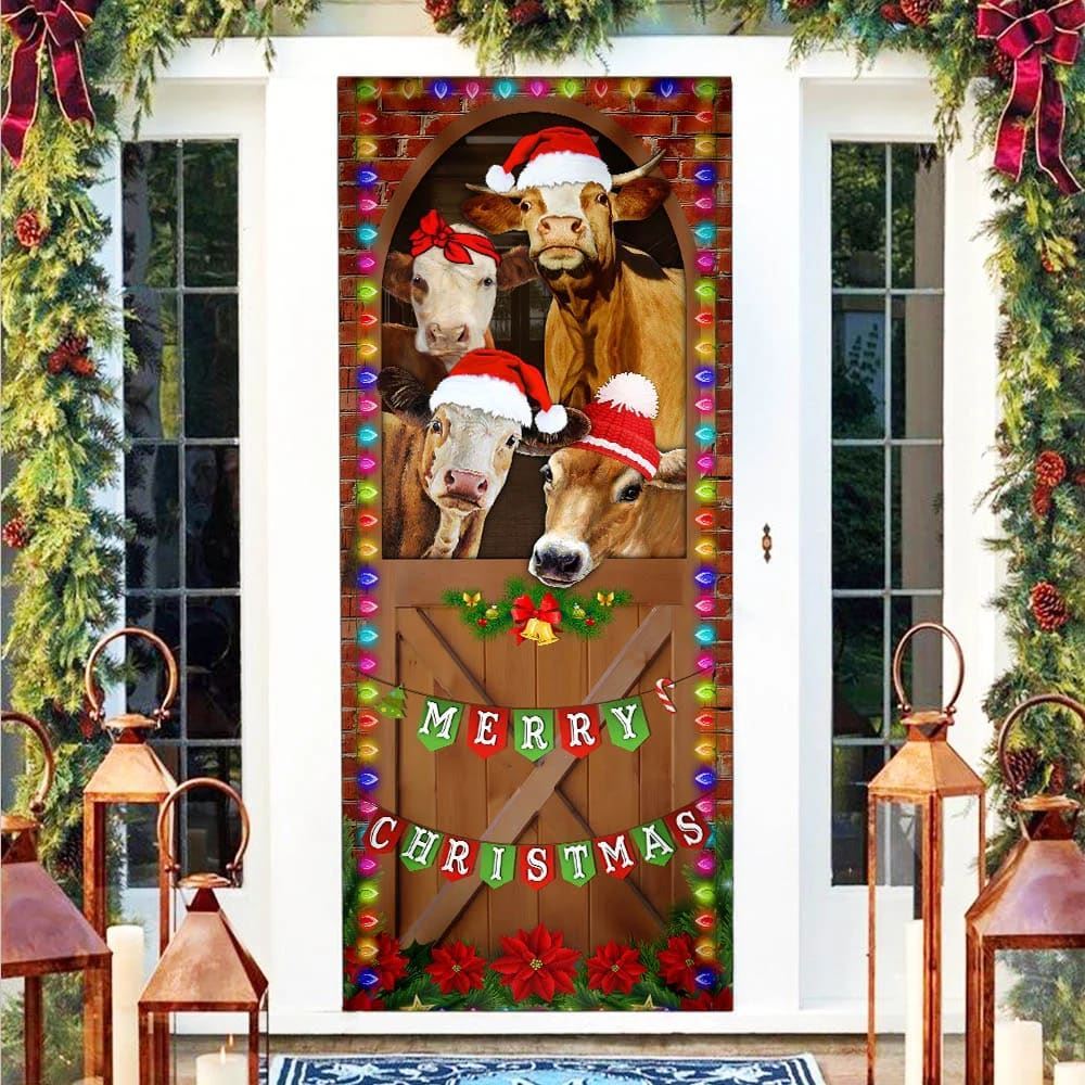 Merry Christmas Door Cover, Cow Cattle Door Cover, Christmas Door Knob Covers, Christmas Outdoor Decoration
