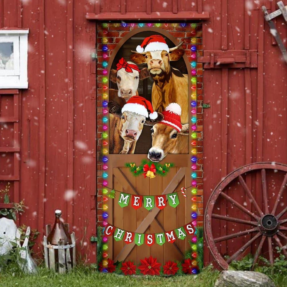 Merry Christmas Door Cover, Cow Cattle Door Cover, Christmas Door Knob Covers, Christmas Outdoor Decoration
