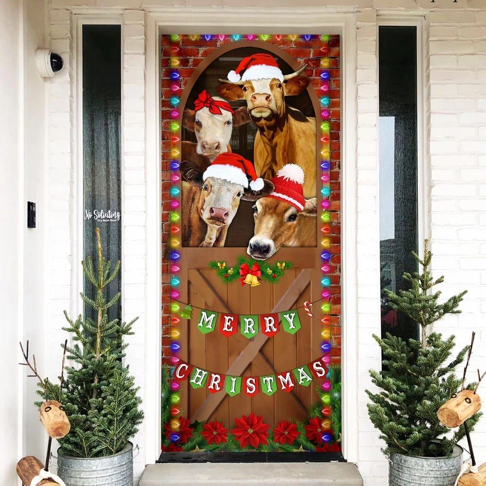 Merry Christmas Door Cover, Cow Cattle Door Cover, Christmas Door Knob Covers, Christmas Outdoor Decoration