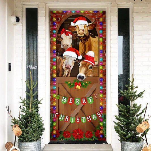 Merry Christmas Door Cover, Cow Cattle Door Cover, Unique Gifts Doorcover, Christmas Door Knob Covers, Christmas Outdoor Decoration