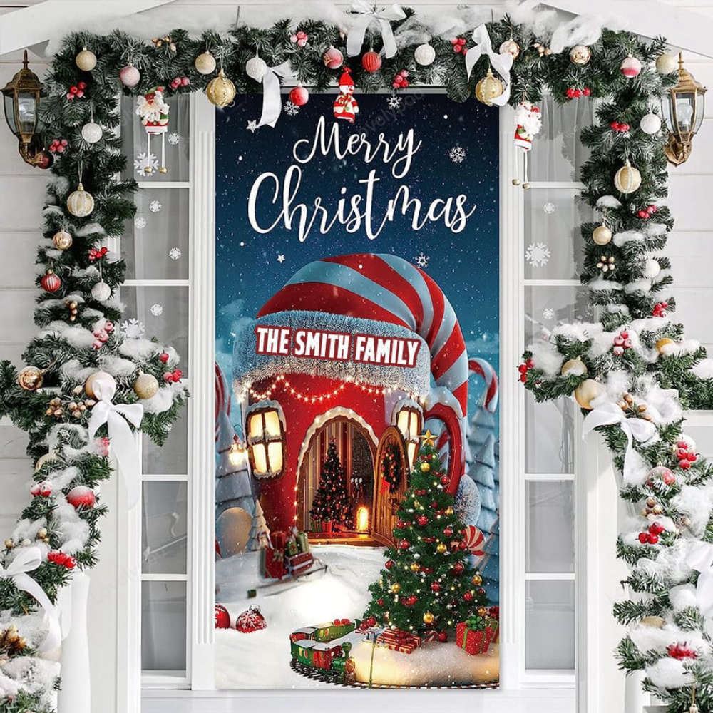 Merry Christmas Door Cover Festive Xmas Background Banner & Props, Christmas Door Knob Covers, Christmas Outdoor Decoration