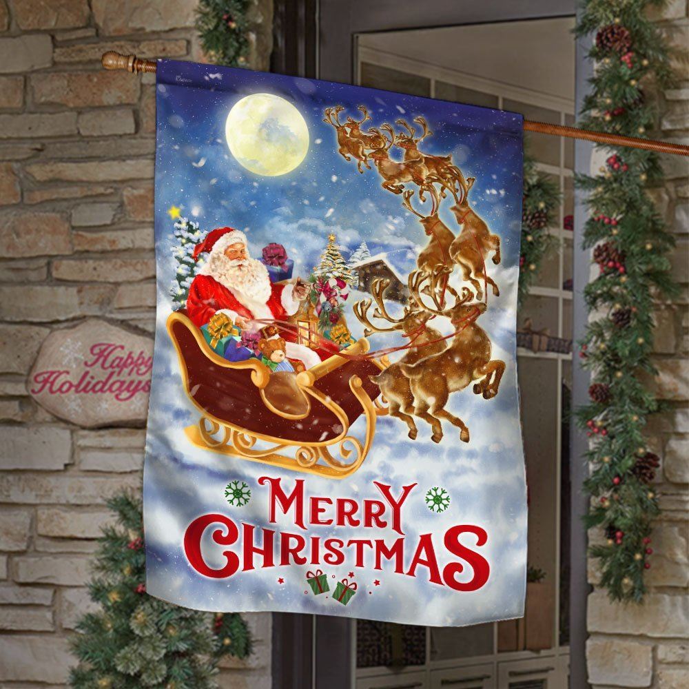 Merry Christmas Flag Santa Claus Reindeer Sled Flag, Christmas Garden Flag, Home Decor Accessories, Christmas Outdoor Decor Ideas