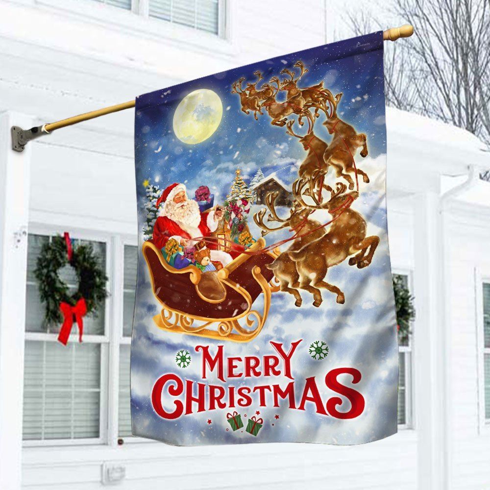 Merry Christmas Flag Santa Claus Reindeer Sled Flag, Christmas Garden Flag, Home Decor Accessories, Christmas Outdoor Decor Ideas