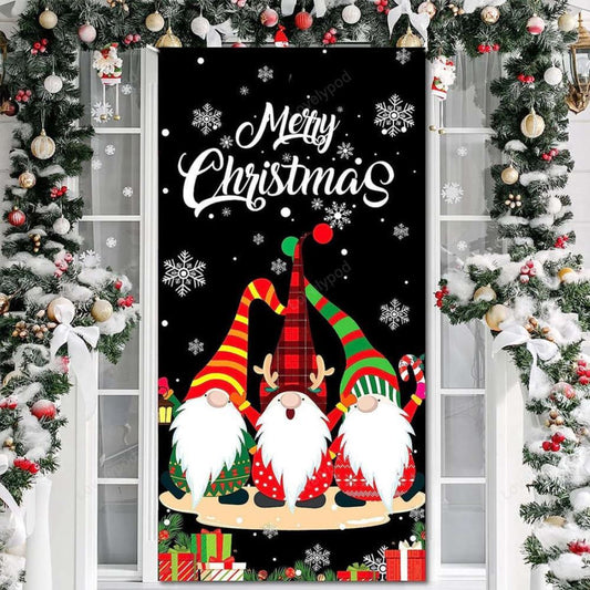 Merry Christmas Gnome Door Cover Festive Xmas Decorations & Backdrop, Christmas Door Knob Covers, Christmas Outdoor Decoration