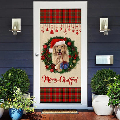 Merry Christmas Golden Retriever Door Cover, Christmas Garage Door Covers, Christmas Outdoor Decoration