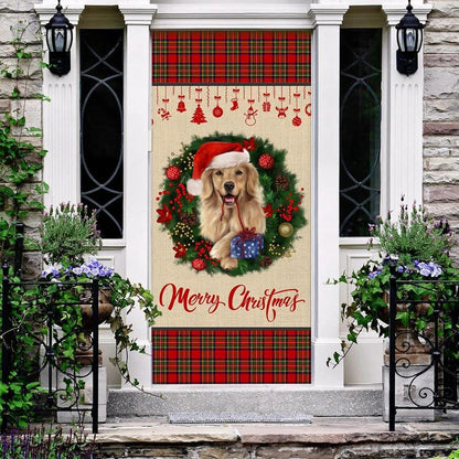 Merry Christmas Golden Retriever Door Cover, Christmas Garage Door Covers, Christmas Outdoor Decoration