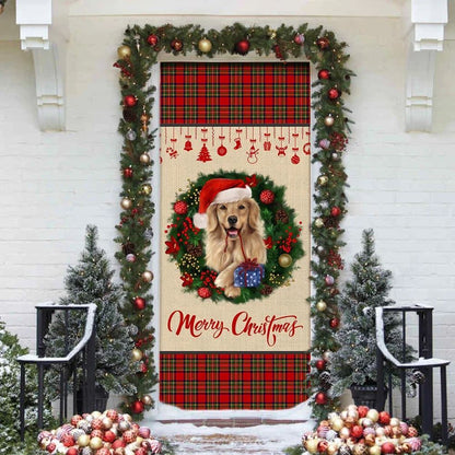 Merry Christmas Golden Retriever Door Cover, Christmas Garage Door Covers, Christmas Outdoor Decoration