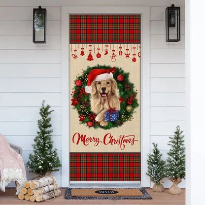 Merry Christmas Golden Retriever Door Cover, Christmas Garage Door Covers, Christmas Outdoor Decoration