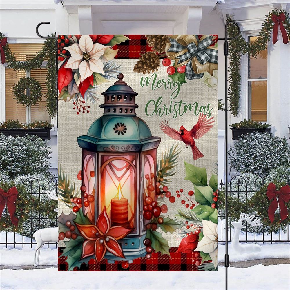 Merry Christmas Lantern And Bird Flag, Christmas Garden Flag, Home Decor Accessories, Christmas Outdoor Decor Ideas