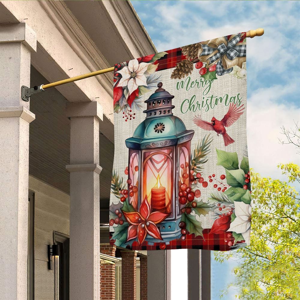 Merry Christmas Lantern And Bird Flag, Christmas Garden Flag, Home Decor Accessories, Christmas Outdoor Decor Ideas