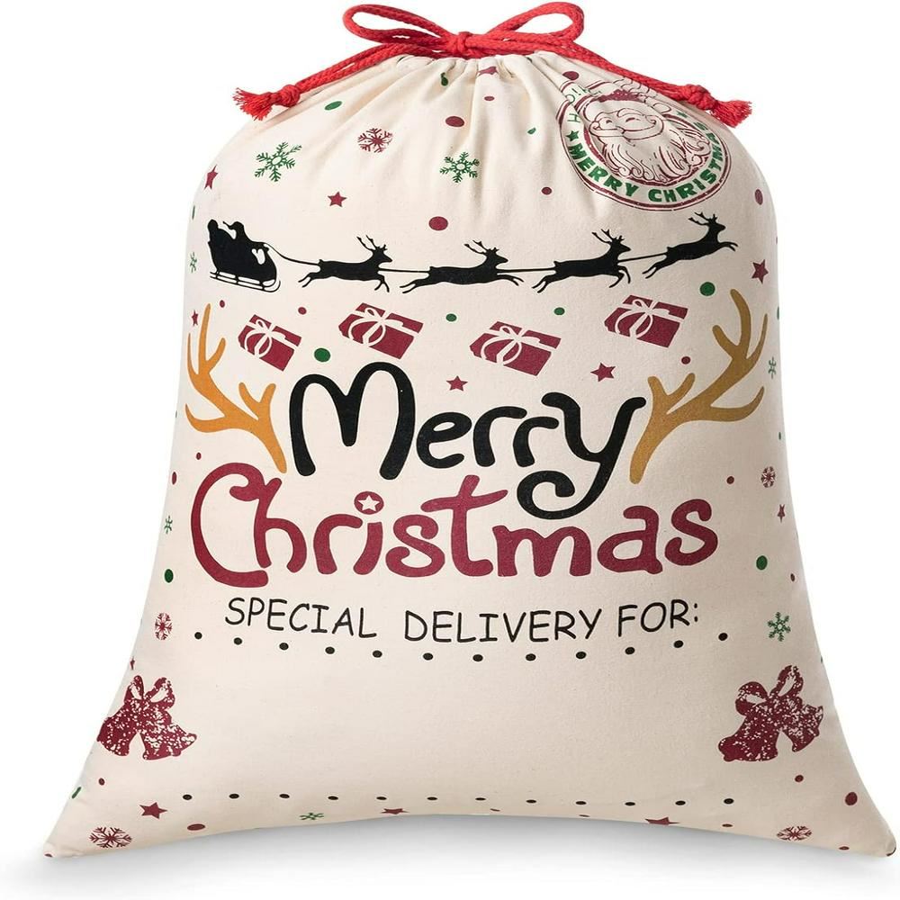 Merry Christmas Logo Santa Print Sack, Gift For Chidren, Christmas Bag Gift, Christmas Gift 2023