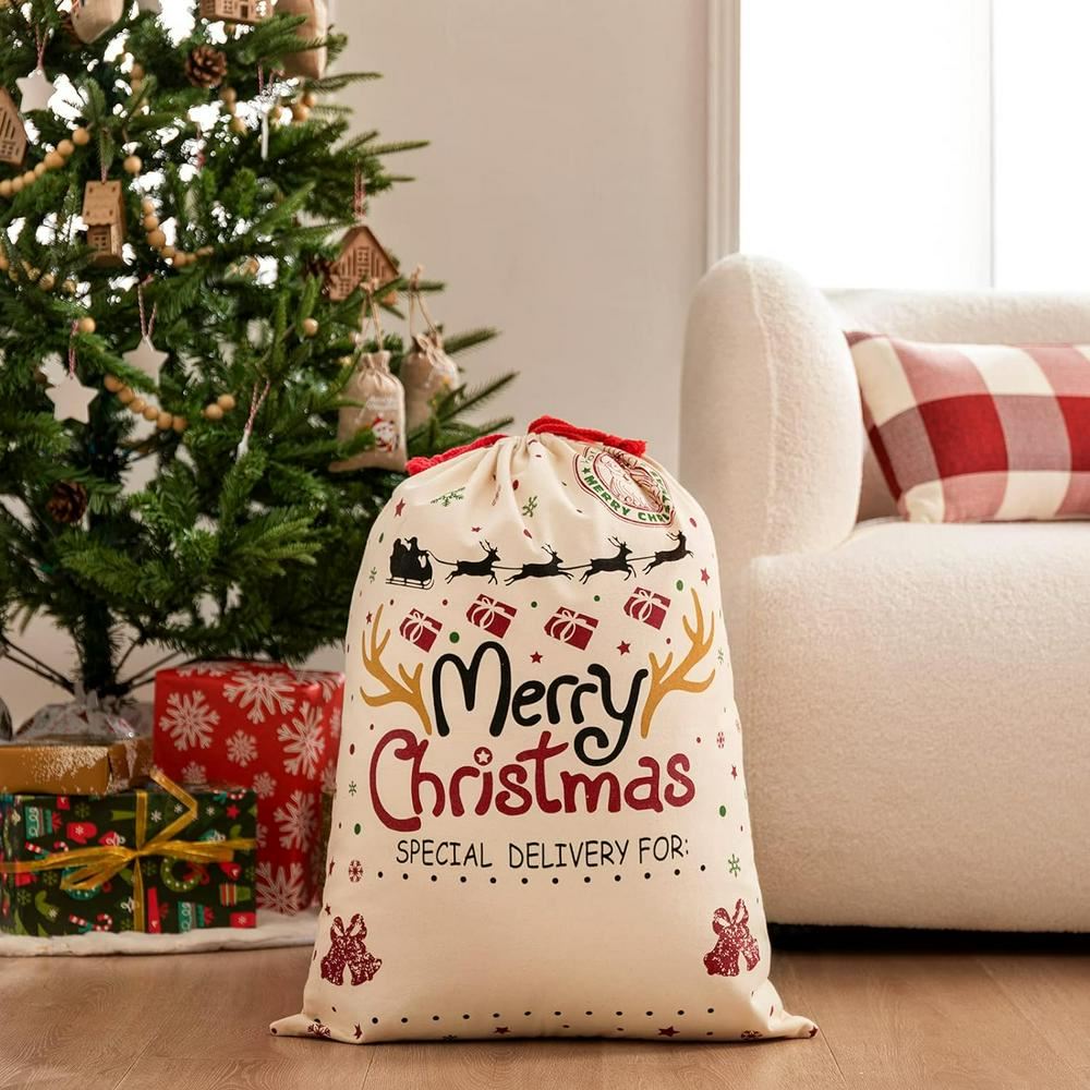 Merry Christmas Logo Santa Print Sack, Gift For Chidren, Christmas Bag Gift, Christmas Gift 2023