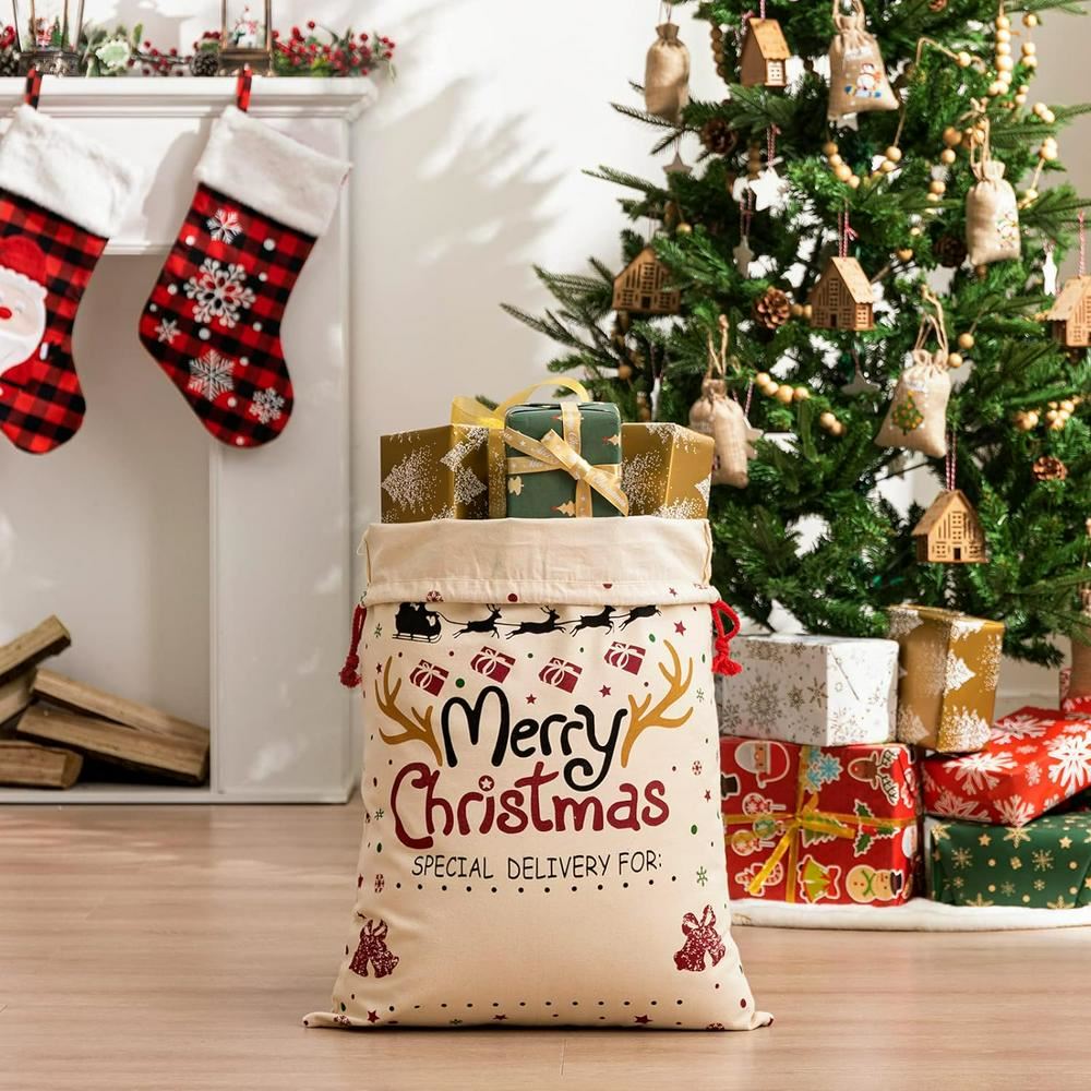 Merry Christmas Logo Santa Print Sack, Gift For Chidren, Christmas Bag Gift, Christmas Gift 2023