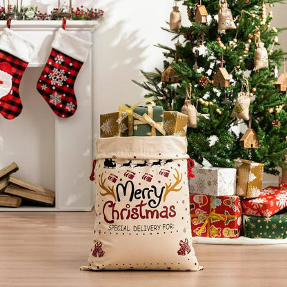 Merry Christmas Logo Santa Print Sack, Gift For Chidren, Christmas Bag Gift, Christmas Gift 2023