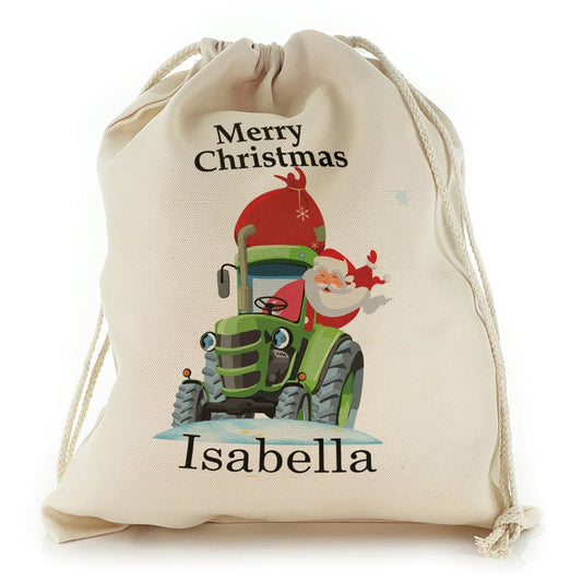 Merry Christmas Name and Santa Green Tractor Christmas Sack, Gift For Chidren, Christmas Bag Gift, Christmas Gift 2023