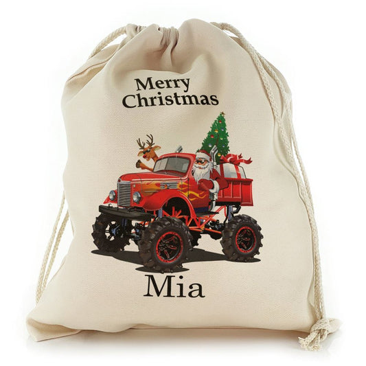 Merry Christmas Name and Santa Red Monster Truck Christmas Sack, Gift For Chidren, Christmas Bag Gift, Christmas Gift 2023