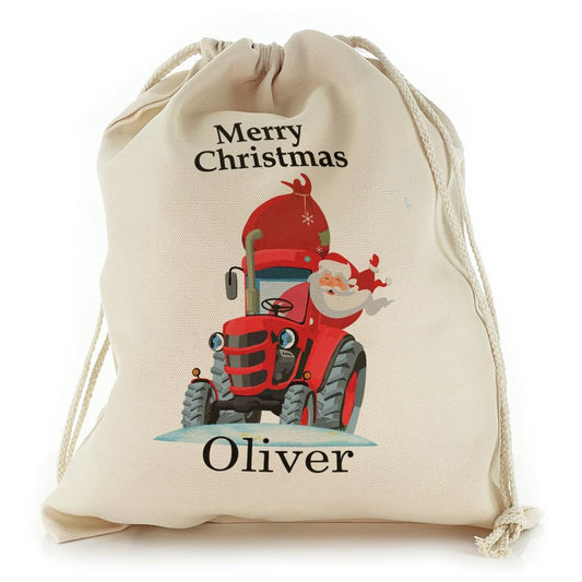 Merry Christmas Name and Santa Red Tractor Christmas Sack, Gift For Chidren, Christmas Bag Gift, Christmas Gift 2023
