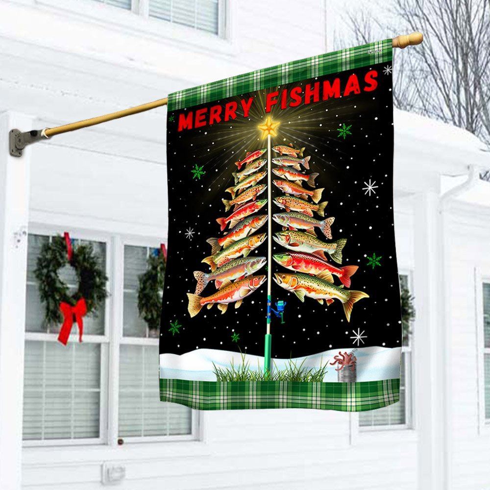 Merry Fishmas  Tree Christmas Flag, Christmas Garden Flag, Home Decor Accessories, Christmas Outdoor Decor Ideas