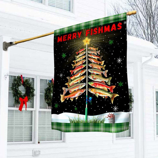 Merry Fishmas  Tree Christmas Flag, Christmas Garden Flag, Home Decor Accessories, Christmas Outdoor Decor Ideas