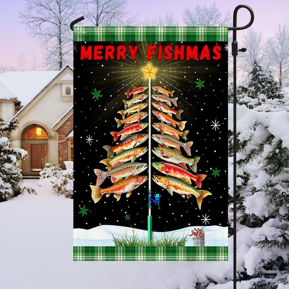 Merry Fishmas  Tree Christmas Flag, Christmas Garden Flag, Home Decor Accessories, Christmas Outdoor Decor Ideas