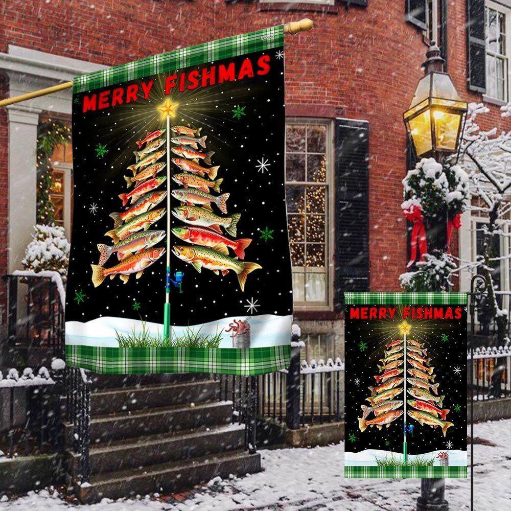 Merry Fishmas  Tree Christmas Flag, Christmas Garden Flag, Home Decor Accessories, Christmas Outdoor Decor Ideas
