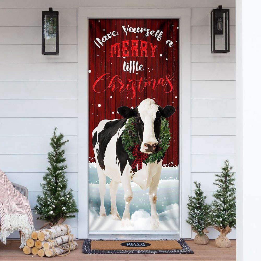 Merry Little Christmas Dairy Cow Door Cover,Charming Xmas Home Decor, Christmas Door Knob Covers, Christmas Outdoor Decoration