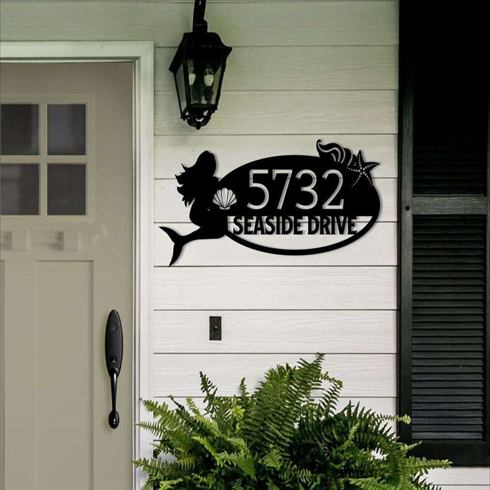 Metal Address Sign, Mermaid And The Sea Custom Metal Address Sign, Custom Address Sign, 14g Steel