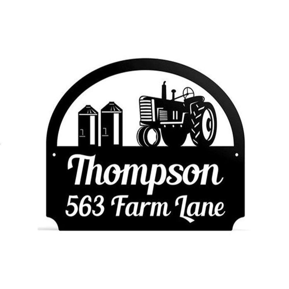 Metal Address Sign, Personalized Metal Outdoor Address Sign With Tractor Scene