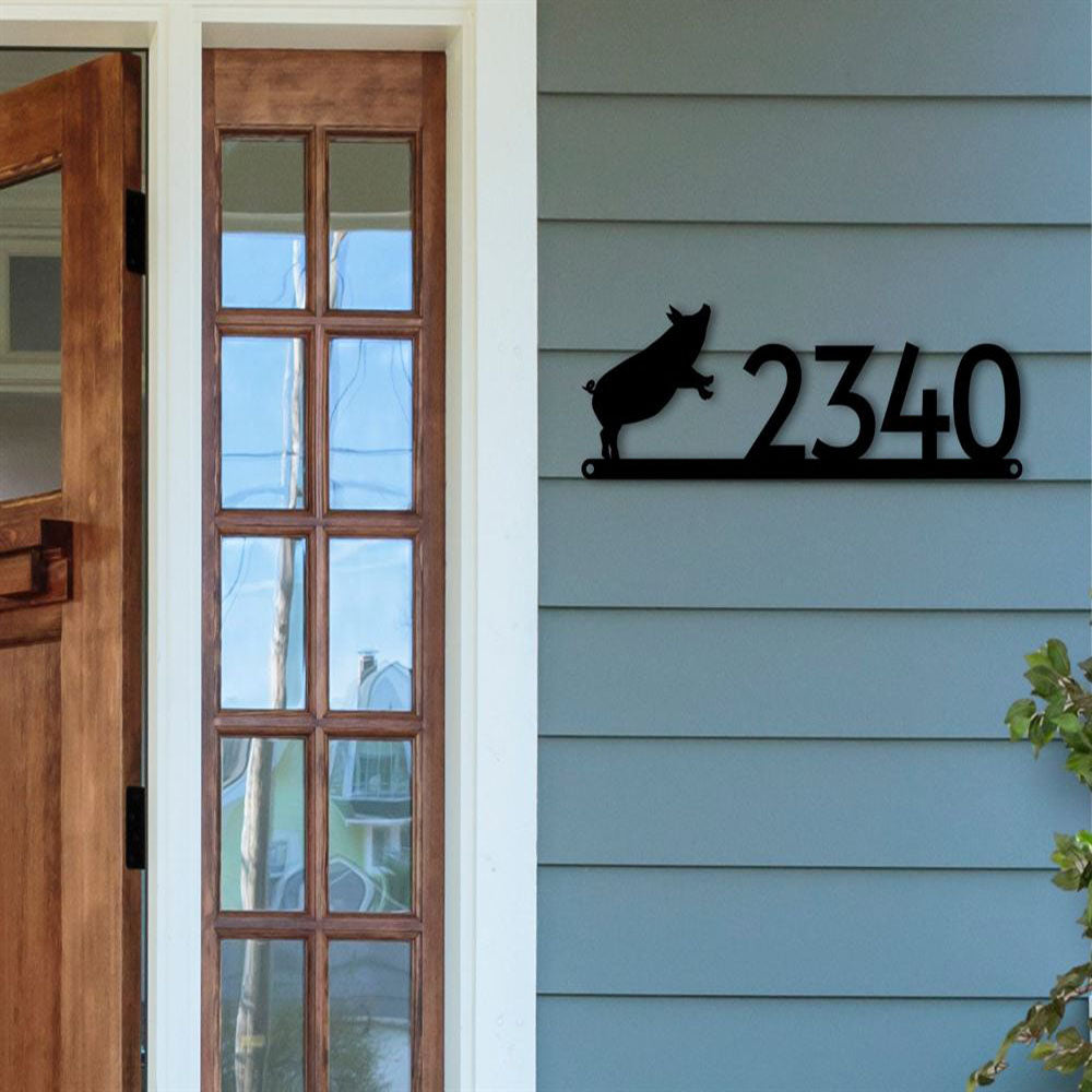 Metal Address Sign, Pig Themed Custom Address Steel Yard Sign Pig Address Sign Pig House Number Plaque Custom Metal Sign Address Plaque