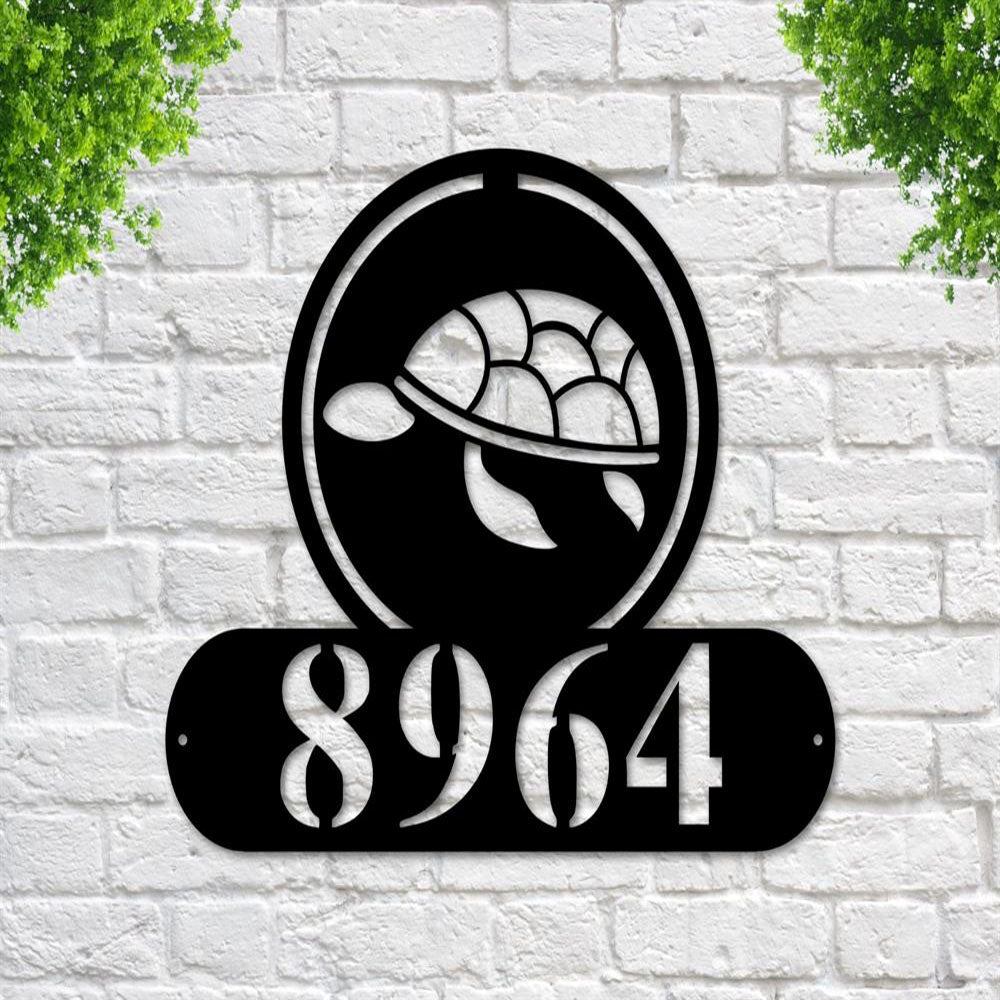 Metal Address Sign, Rustic Metal House Number Sign With Pine Trees Address Plaque Cabin Signs Housewarming Gift Matte Black Shown