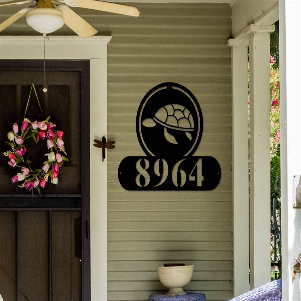 Metal Address Sign, Rustic Metal House Number Sign With Pine Trees Address Plaque Cabin Signs Housewarming Gift Matte Black Shown