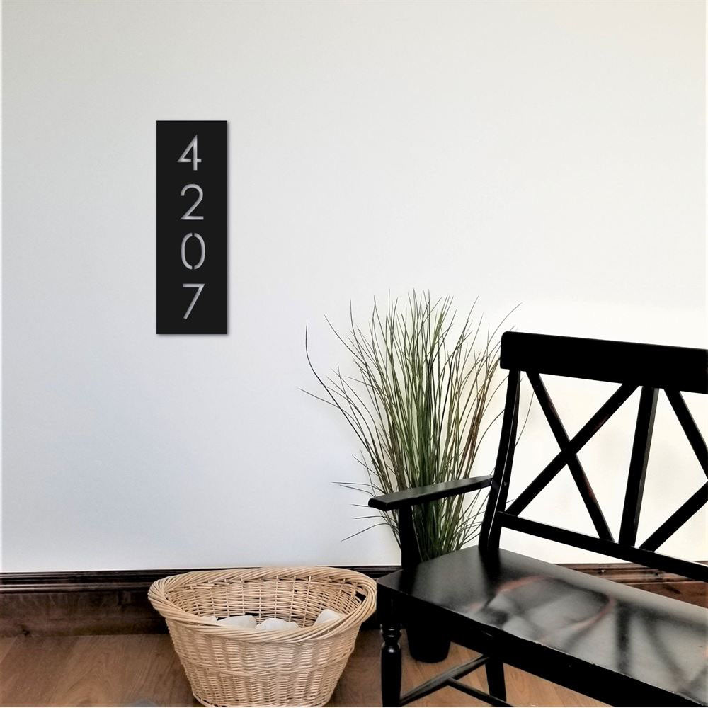 Metal Address Sign, Vertical Address Plaque With Oak Leaves Metal House Numbers Outdoor Metal Wall Art Laser Cut Metal Digit Matte Black