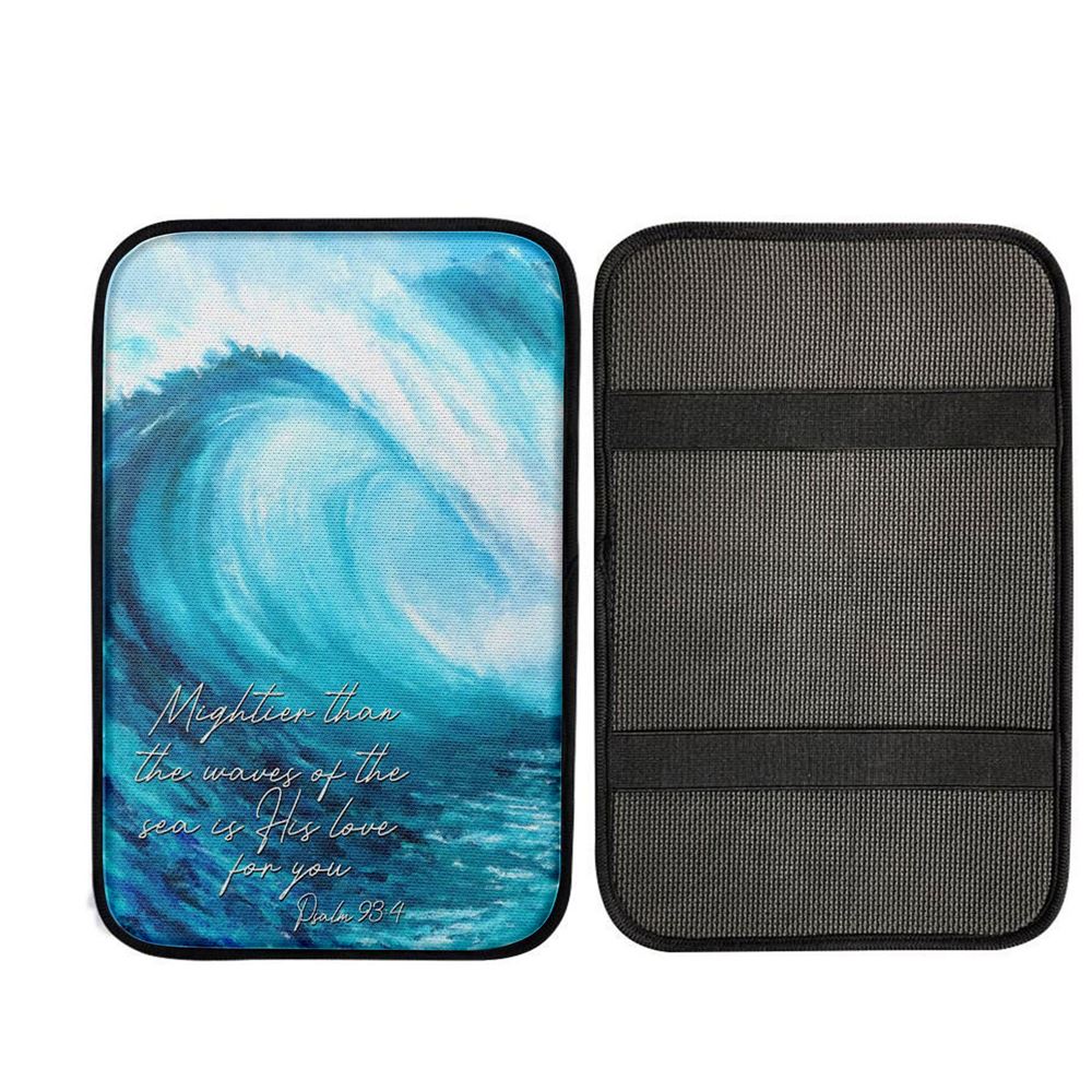 Mightier Than The Waves Of The Sea Car Center Console Cover, Christian Gift Car Armrest Pad