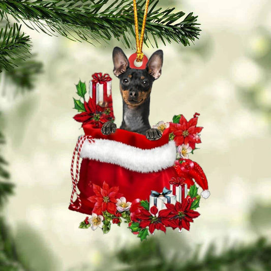 Miniature Pinscher In Gift Bag Christmas Ornament, Christmas Gift, Christmas Tree Decorations, Christmas Ornament 2023