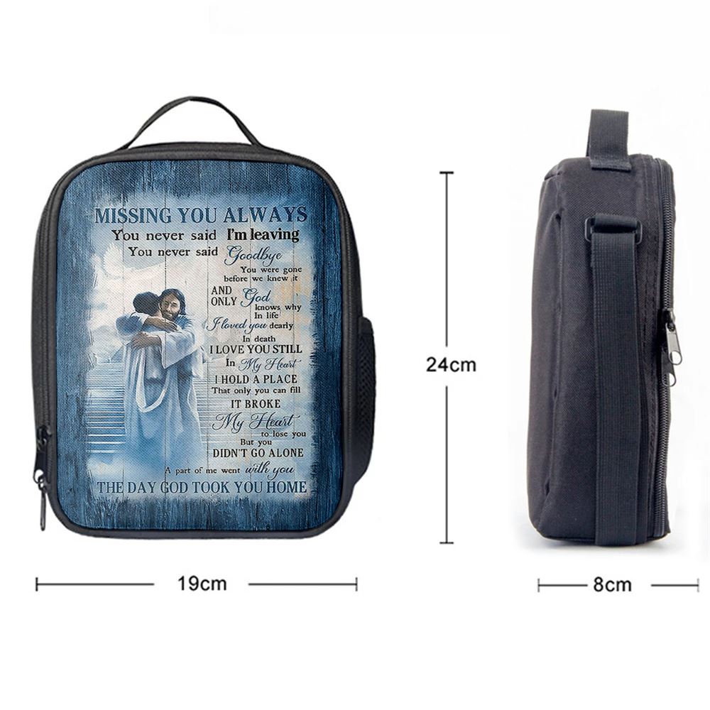 Missing You Always Lunch Bag - Jesus Christ Hugging Man In Heaven Lunch Bag, Bible Verse Lunch Bag For Men And Women