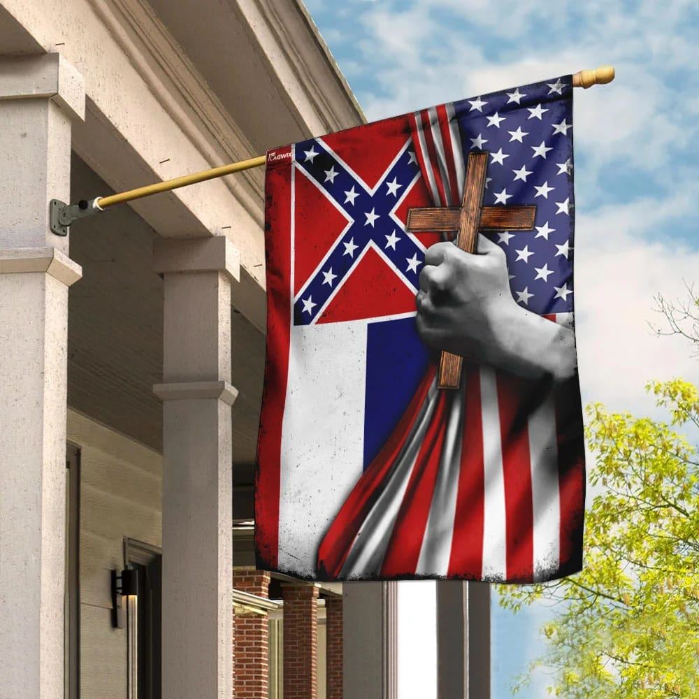 Mississippi Christian Cross House Flags, Christian Flag, Scripture Flag, Garden Banner