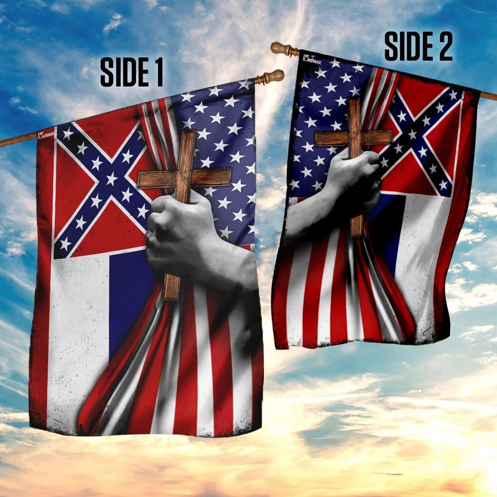 Mississippi Christian Cross House Flags, Christian Flag, Scripture Flag, Garden Banner