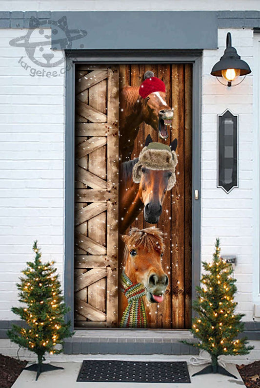 Mn 5 Horse Hello Winter Door Cover,Perfect Gift For Horse Lovers & Farmers, Christmas Door Knob Covers, Christmas Outdoor Decoration