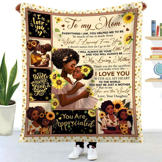 Mom Blanket, Sunflower Black Mom You Are The World Blanket From Daughter, Birthday Gift