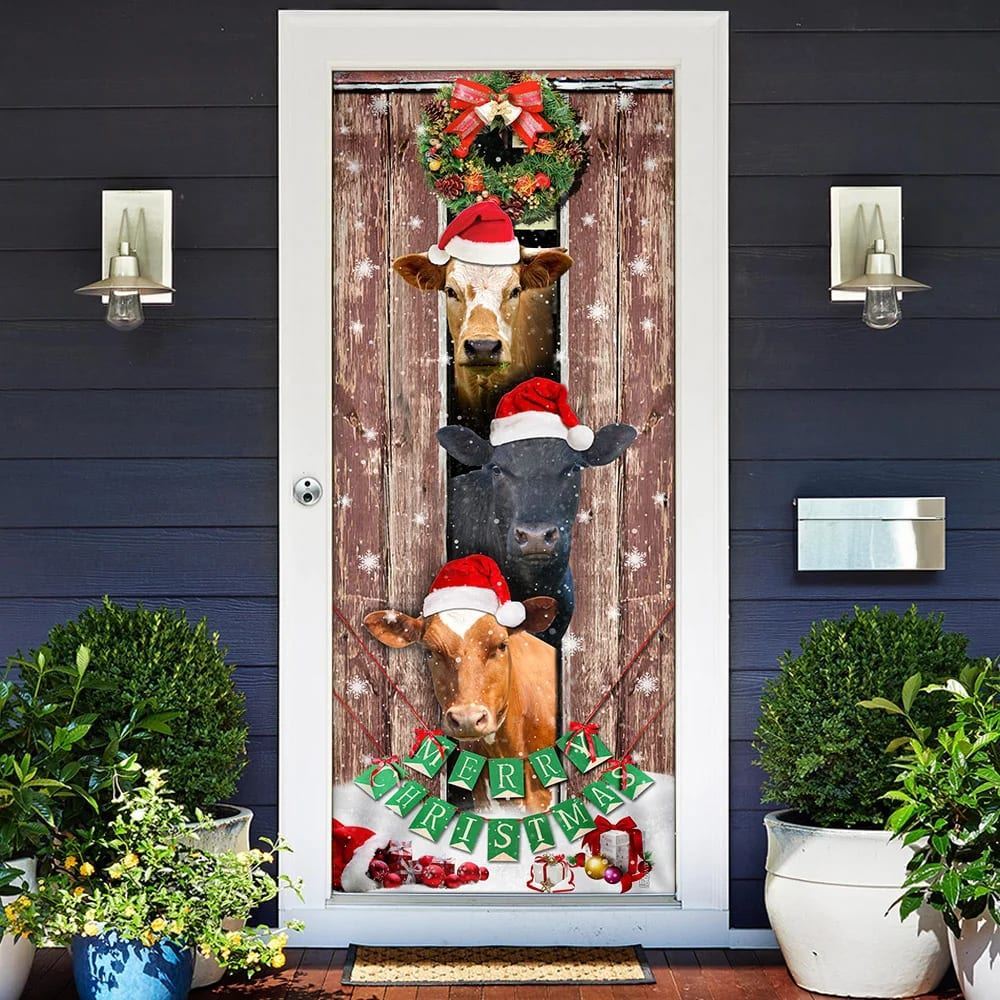 Moo-ry Christmas Cow Door Cover, Christmas Door Knob Covers, Christmas Outdoor Decoration