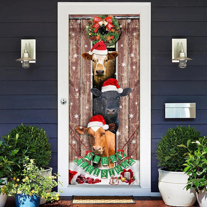 Moo-ry Christmas Cow Door Cover, Christmas Door Knob Covers, Christmas Outdoor Decoration