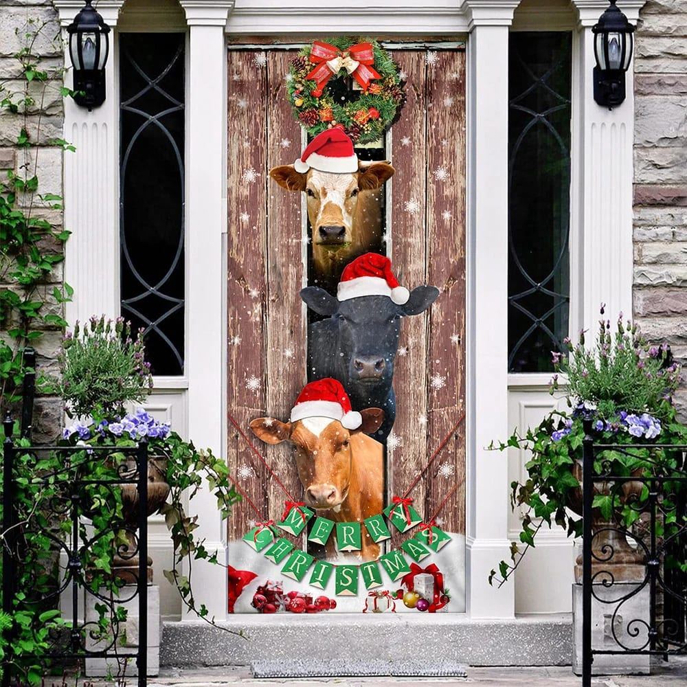 Moo-ry Christmas Cow Door Cover, Christmas Door Knob Covers, Christmas Outdoor Decoration