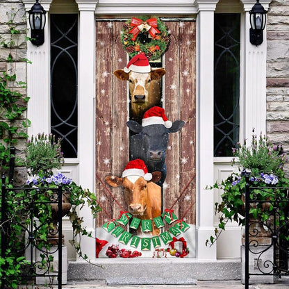 Moo-ry Christmas Cow Door Cover, Christmas Door Knob Covers, Christmas Outdoor Decoration
