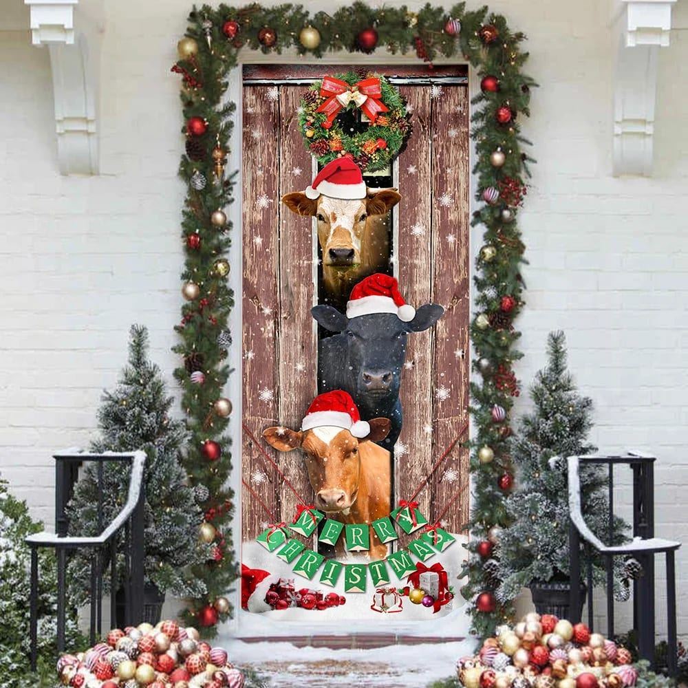 Moo-ry Christmas Cow Door Cover, Christmas Door Knob Covers, Christmas Outdoor Decoration