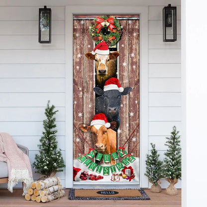 Moo-ry Christmas Cow Door Cover, Christmas Door Knob Covers, Christmas Outdoor Decoration
