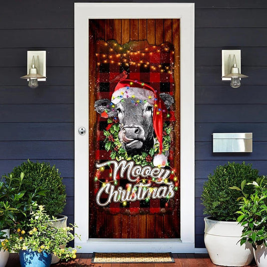 Mooey Christmas Angus Cow Door Cover, Christmas Door Knob Covers, Christmas Outdoor Decoration
