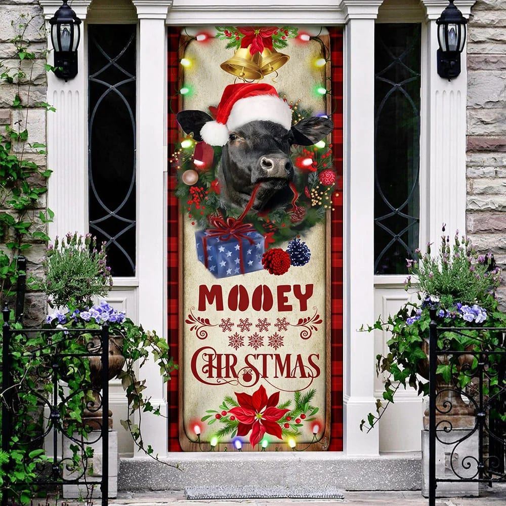 Mooey Christmas Cattle Farm Door Cover, Christmas Door Knob Covers, Christmas Outdoor Decoration
