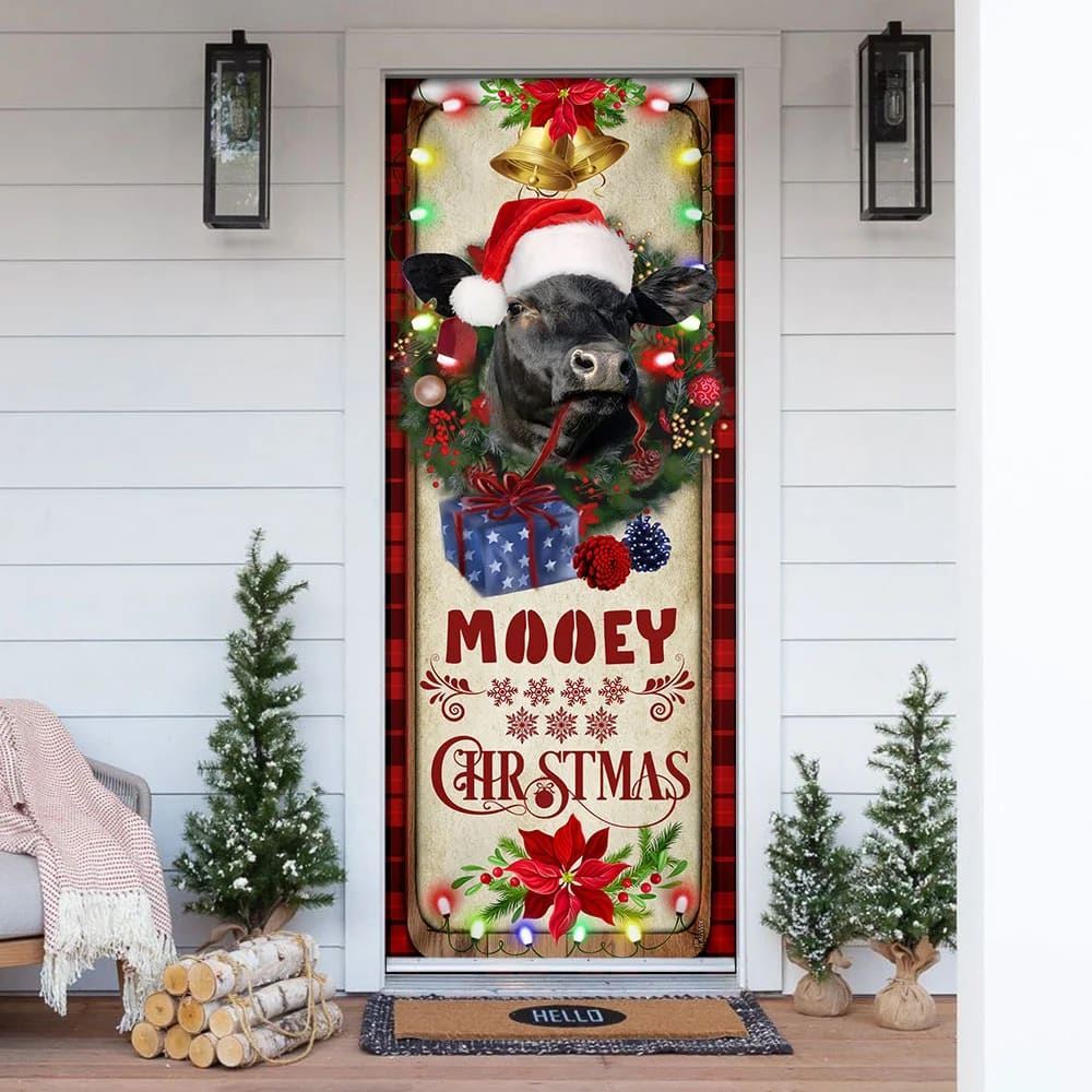 Mooey Christmas Cattle Farm Door Cover, Christmas Door Knob Covers, Christmas Outdoor Decoration